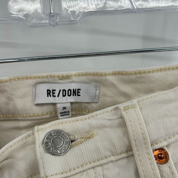 RE/DONE Vintage White Ivory 90's High Rise Ankle Crop Rigid Denim Jeans Size 26 - Picture 8 of 10